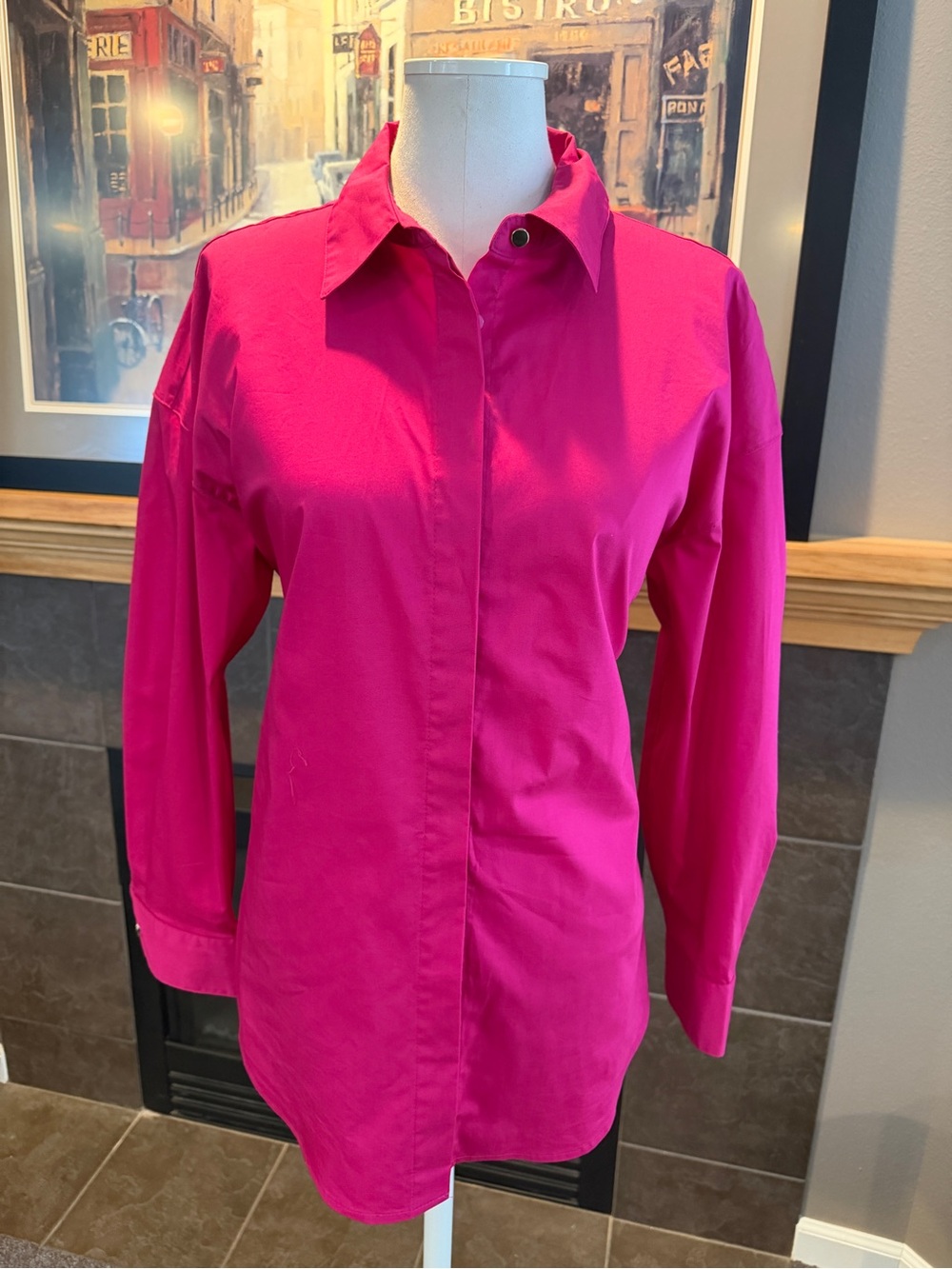 INC International Concepts Hot Pink Cotton Button-Down Shirt